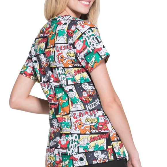 New Christmas Scrub Top Rudolph Red Nosed Reindeer - Picture 2 of 2